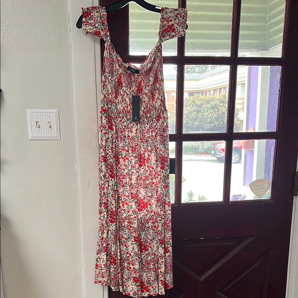 Lulu's Red and White Smocked Maxi Sundress